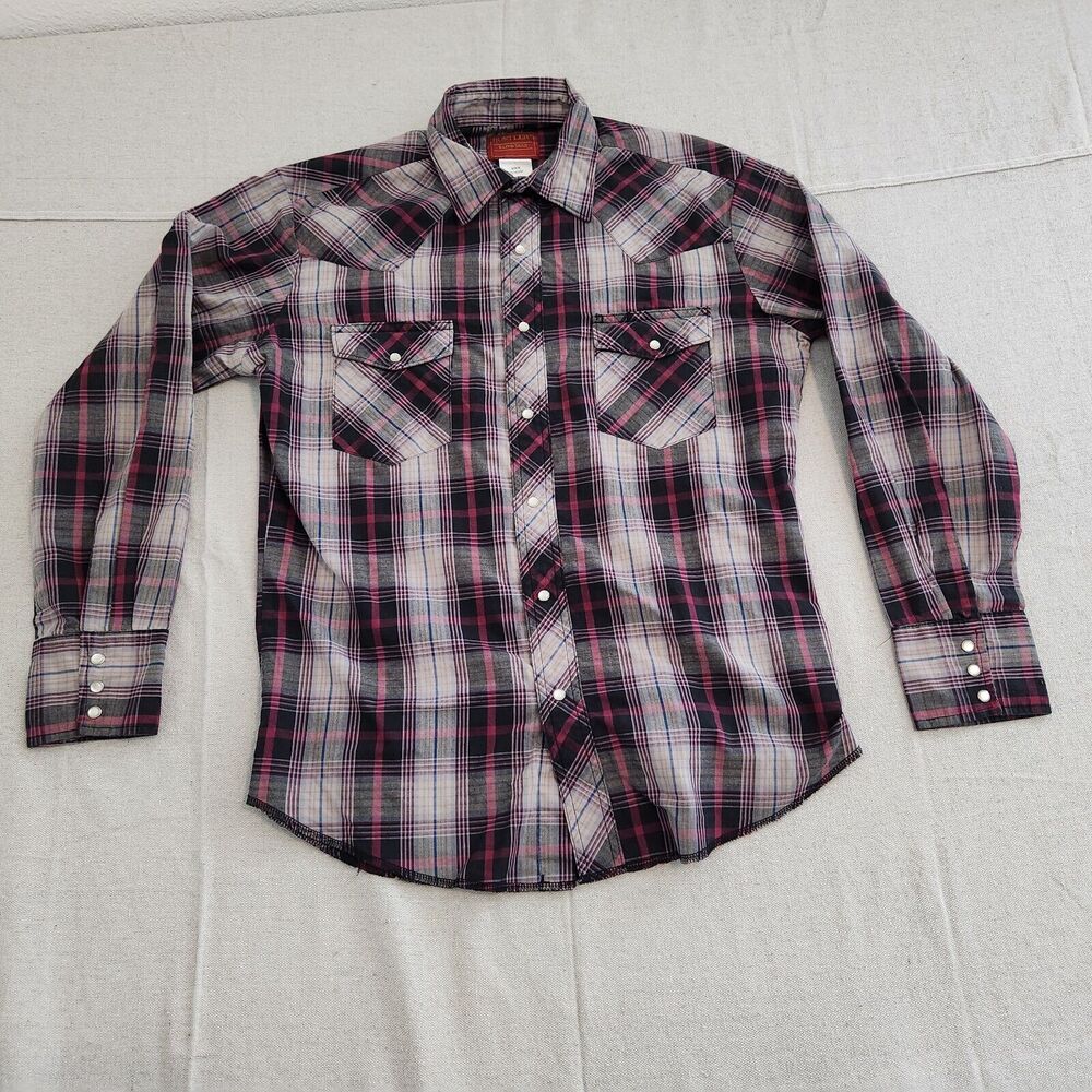 Vtg Rustler Shirt Mens M X Long Tail Red Plaid Western Pearl Snap Long Sleeve